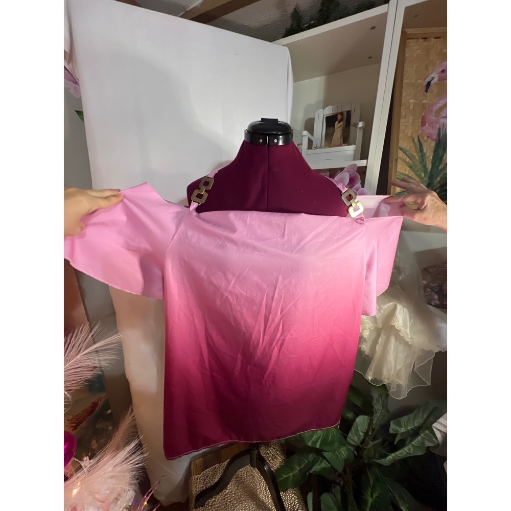 Shein Curve Blouse Womens 4XL Pink Good Ombre Cold Shoulder Gold Link Top